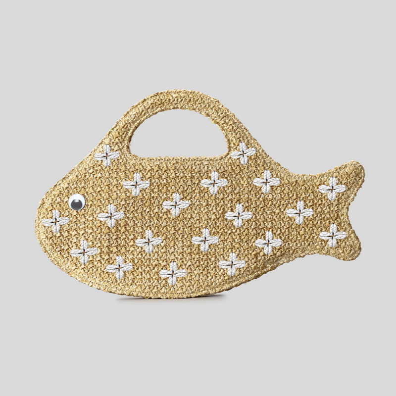 Embroidered Fish Raffia Straw  - đánh giá và giá Women'S Raffia Bags