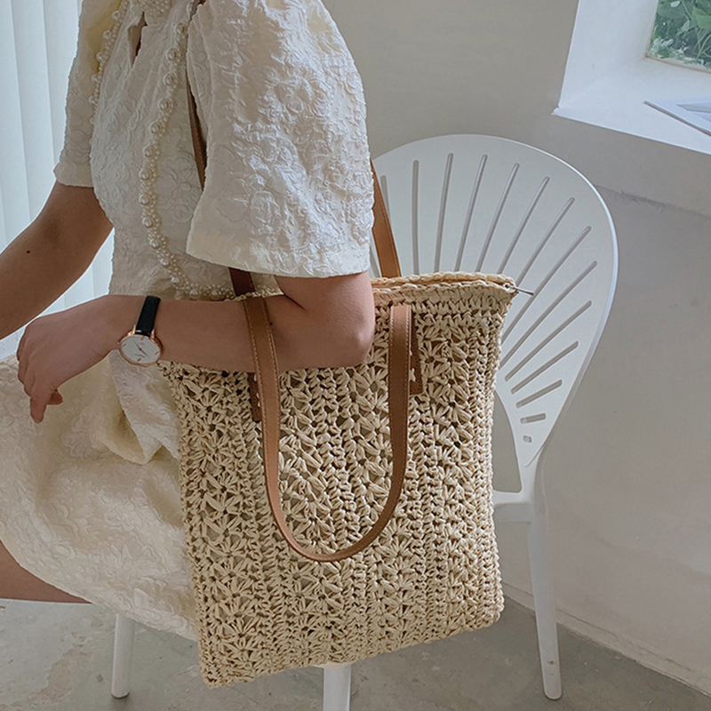 Square Hollow Straw Beach Bag  - đánh giá và giá Women'S Raffia Bags